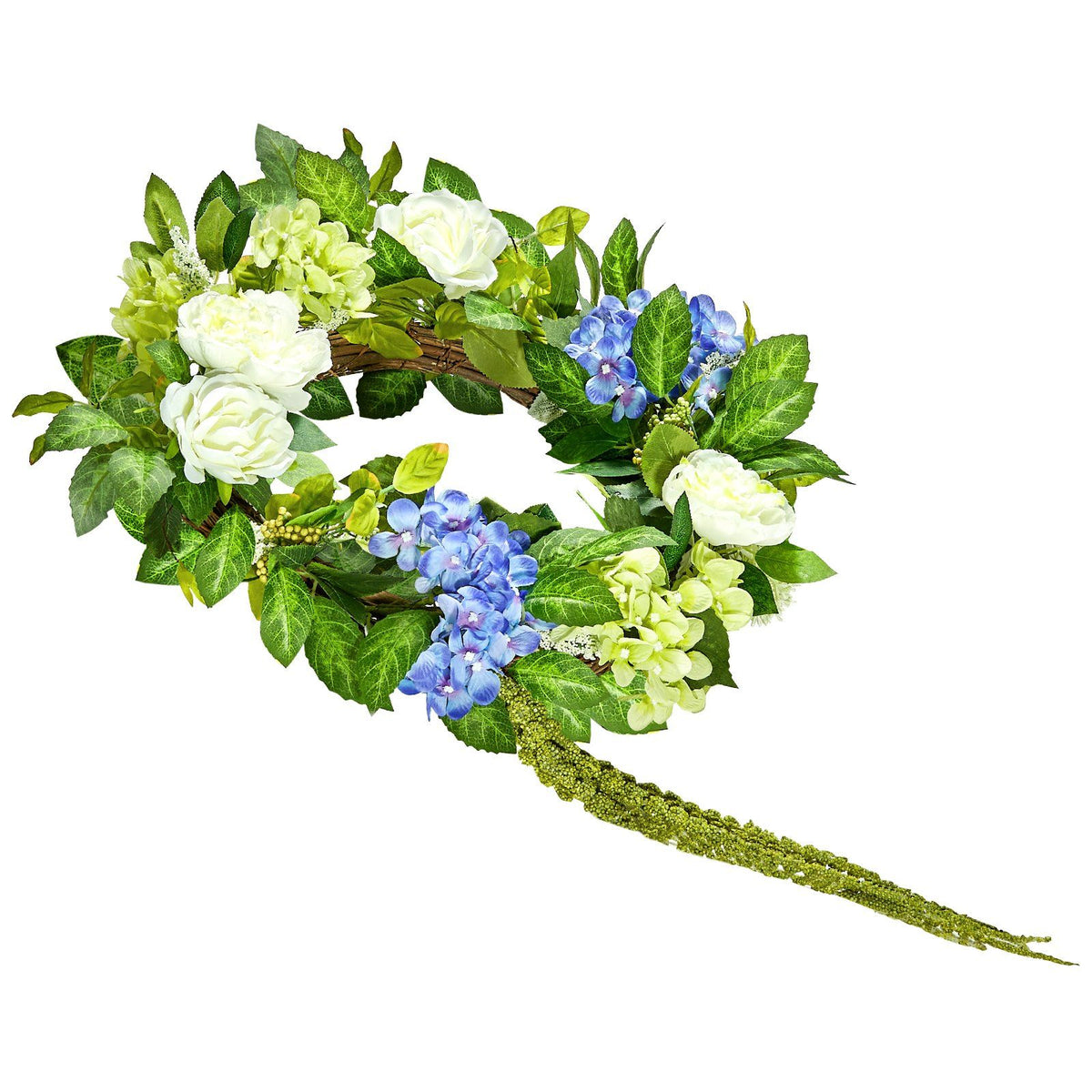 Artificial Decorative Wreath 23 in Blue White Green Hydrangeas Roses Year Round