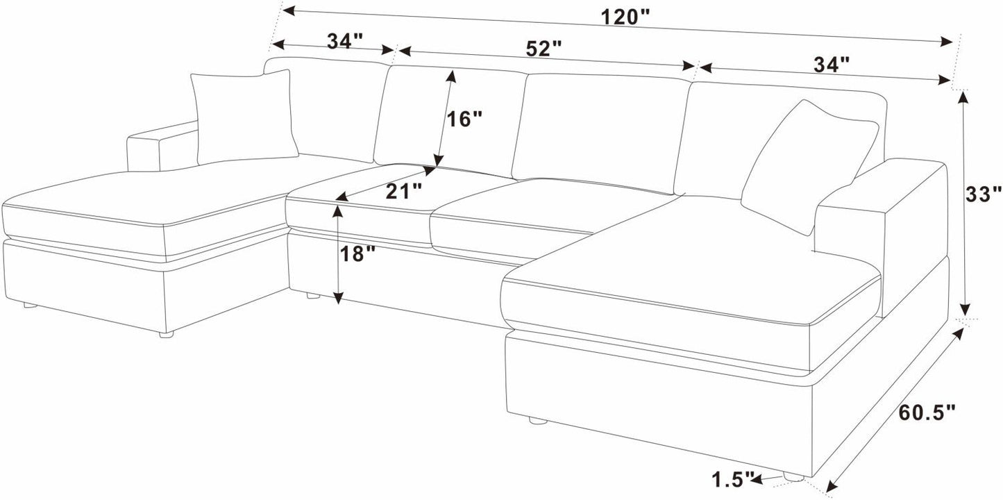 3 - Piece Corduroy Double-Chaise Sectional