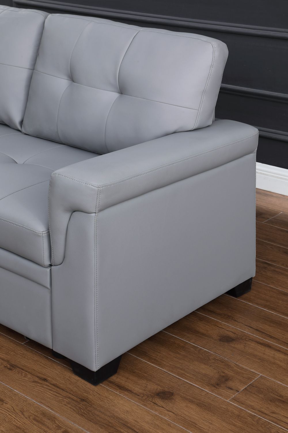 Lucca 83.5" Gray Vegan Leather Modern Reversible Sleeper Sectional Sofa with Storage Chaise