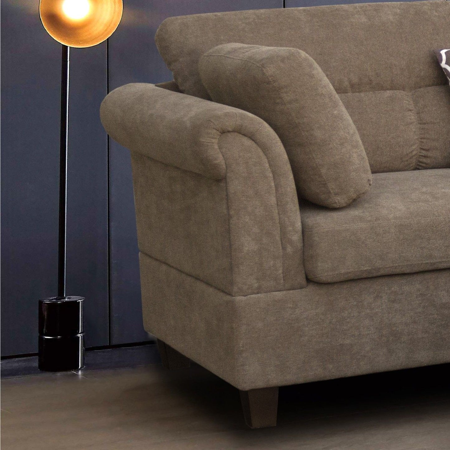 Diego 103.5" Brown Fabric Sectional Sofa with Right Facing Chaise, Storage Ottoman, and 2 Accent Pillows