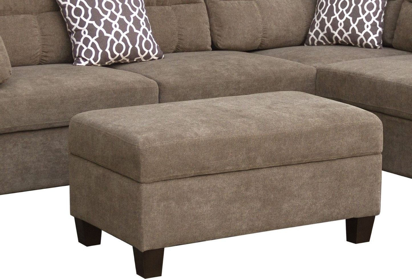 Diego 103.5" Brown Fabric Sectional Sofa with Right Facing Chaise, Storage Ottoman, and 2 Accent Pillows