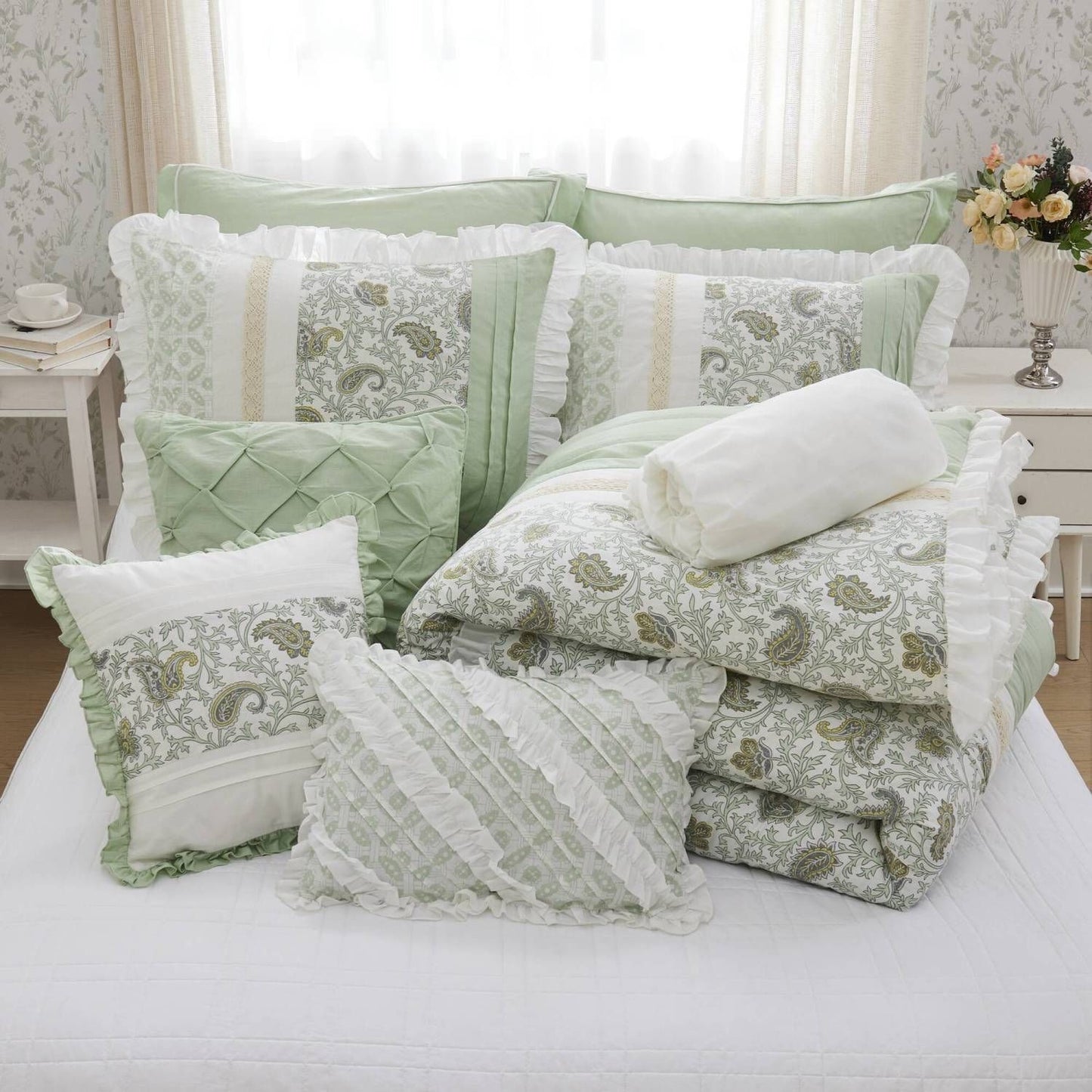 9 Piece Cotton Percale Comforter Set King
