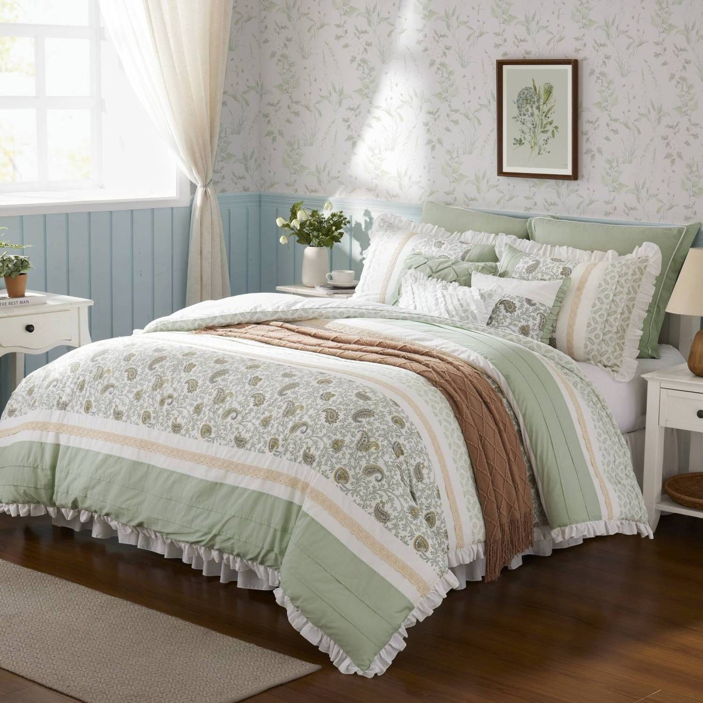 9 Piece Cotton Percale Comforter Set King