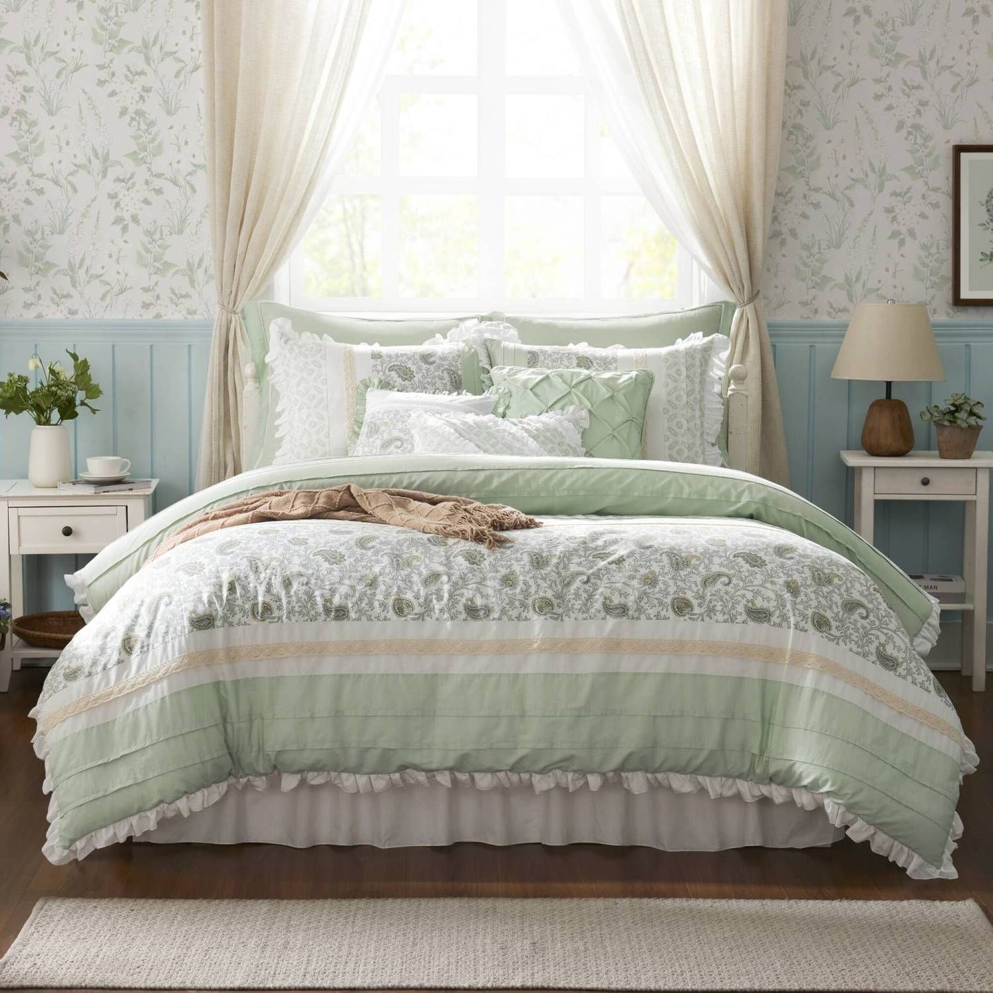 9 Piece Cotton Percale Comforter Set Queen