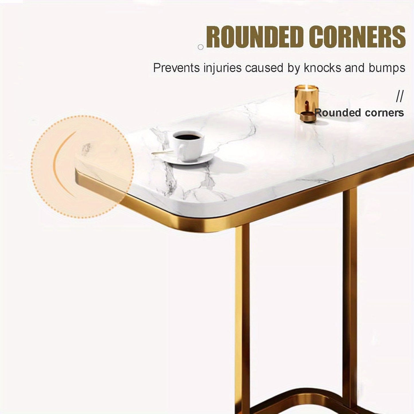 Coffee Table & Bedside Table - C - shaped Side Table for Sofa and Bed. Features Imitation Marble Tabletop and Steel Frame. Narrow Side Table for Bedroom and Living Room, Small Banquet Table (2-tier)