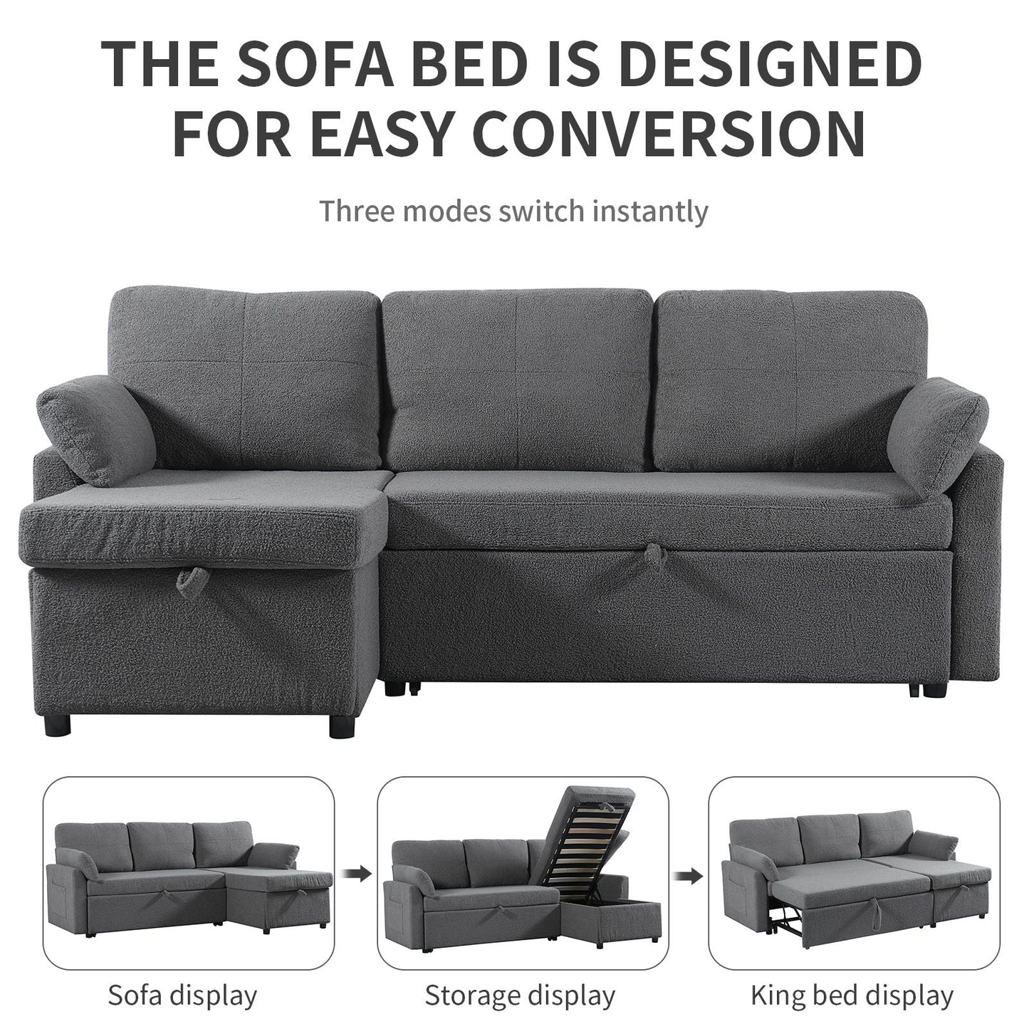 84.2" Sleeper Sofa Bed,Pull Out Sofa Bed with Storage Chaise L Shape Sectional Sofa