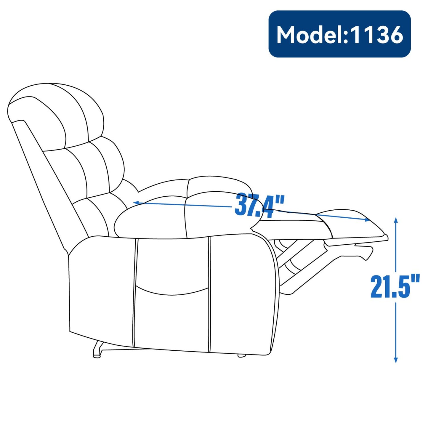 23" Seat Width and High Back Large Size Blue Grey Chenille Power Lift Recliner Chair with 8-Point Vibration Massage and Lumbar Heating