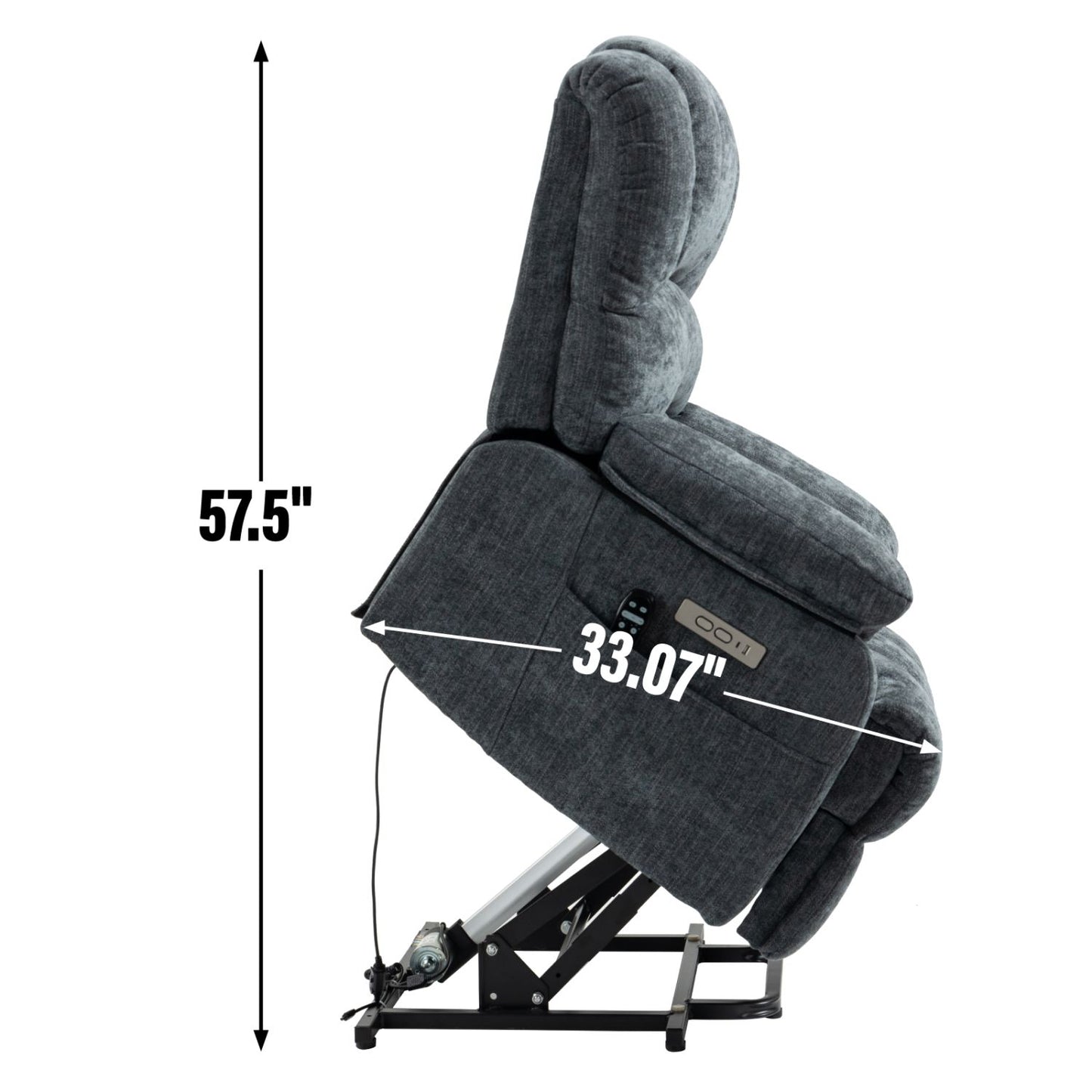 23" Seat Width and High Back Large Size Blue Grey Chenille Power Lift Recliner Chair with 8-Point Vibration Massage and Lumbar Heating