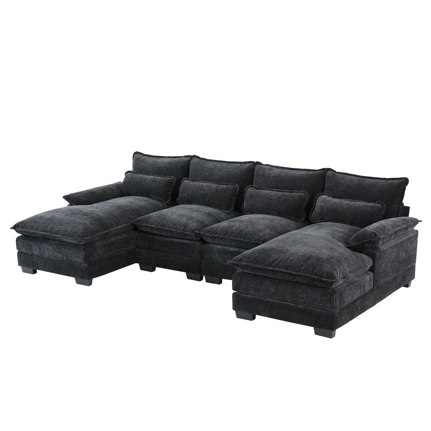 110*55" Modern Modular U-shaped Sectional Sofa with Waist Pillows,6 Seat Upholstered Symmetrical Indoor Furniture,Comfy Chenille Cloud Couch Set with Chaise Lounge for Living Room,Apartment,5 Colours