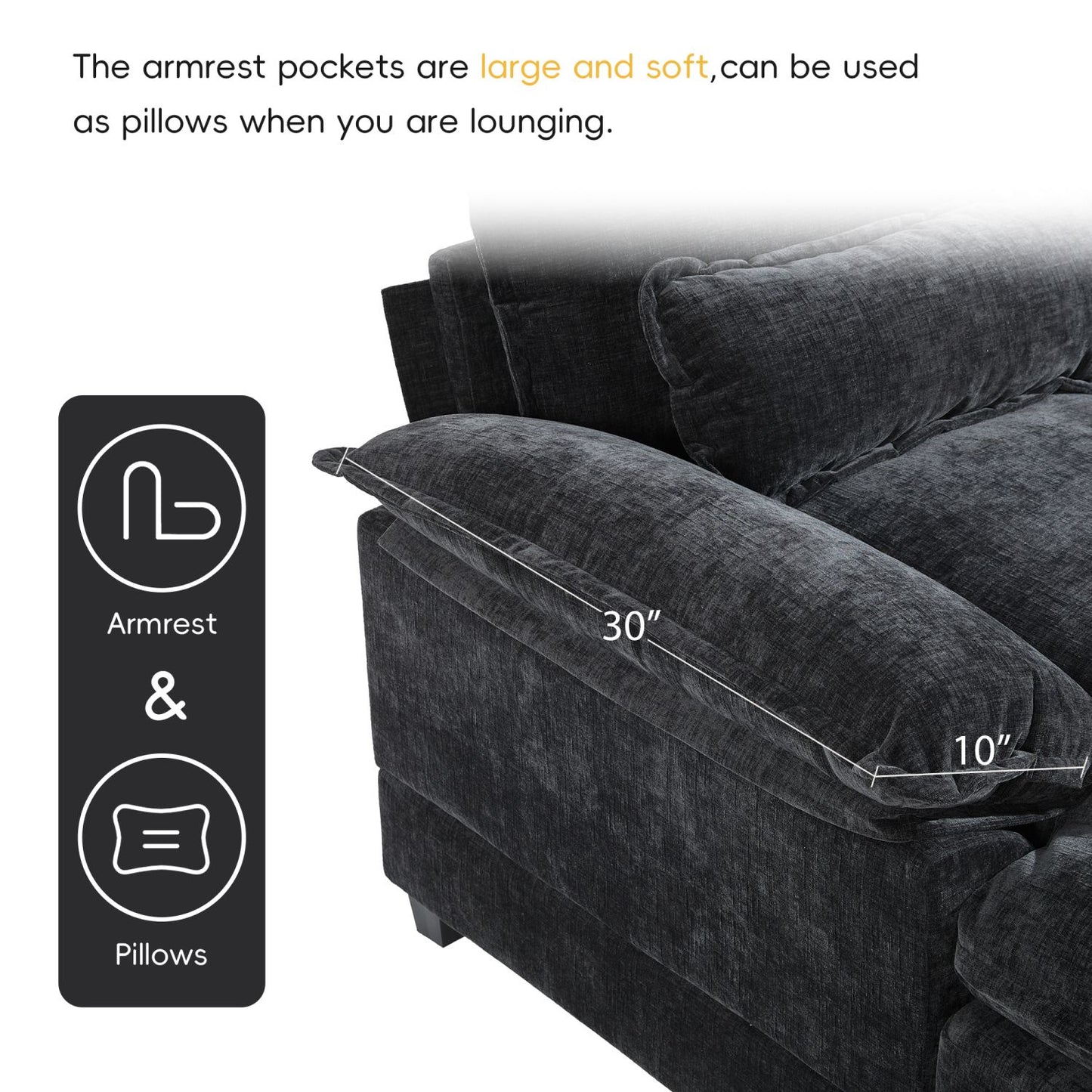 110*55" Modern Modular U-shaped Sectional Sofa with Waist Pillows,6 Seat Upholstered Symmetrical Indoor Furniture,Comfy Chenille Cloud Couch Set with Chaise Lounge for Living Room,Apartment,5 Colours