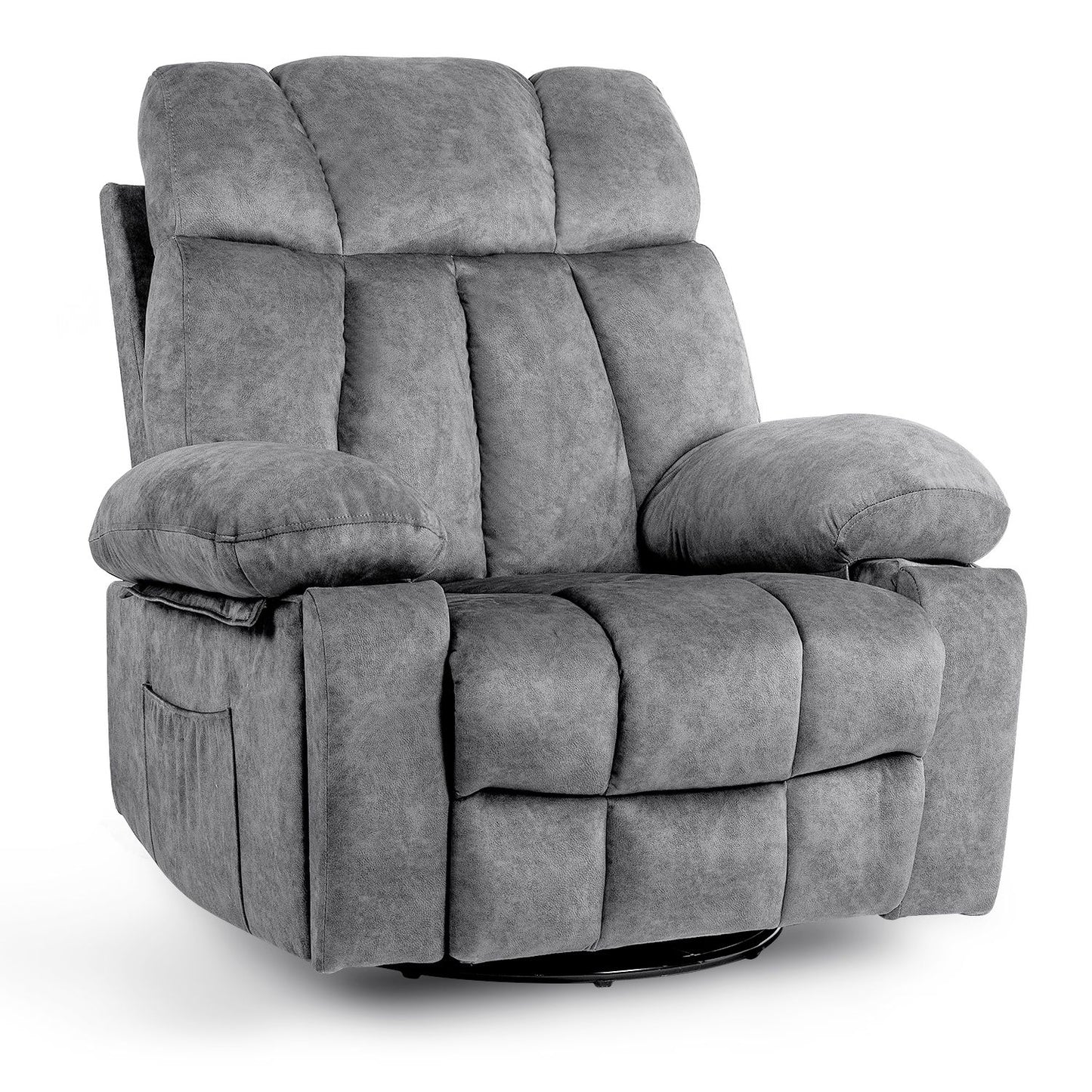 Massage Swivel Rocker Recliner Chair, Massage Chair for Living Room with Vibrating Massage and Heating Function, Ergonomic Lounge Chair with Rocking Function and Side Pocket, USB Charging Port(Grey)