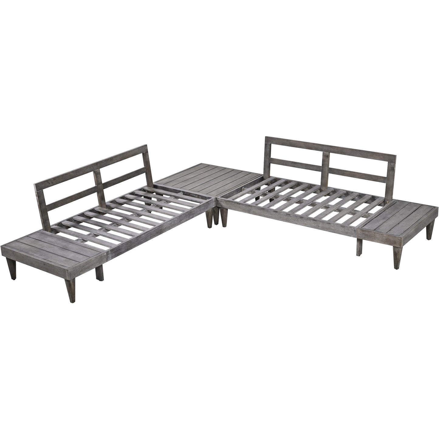 Outdoor 3-Piece Patio Furniture Set Solid Wood Sectional Sofa Set with Coffee Table Conversation Set with Side Table and Cushions; Grey+Beige