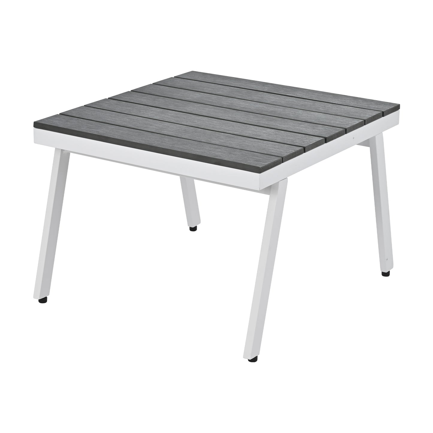 Industrial 5-Piece Aluminum Outdoor Patio Furniture Set; Modern Garden Sectional Sofa Set with End Tables; Coffee Table and Furniture Clips for Backyard; White+Grey