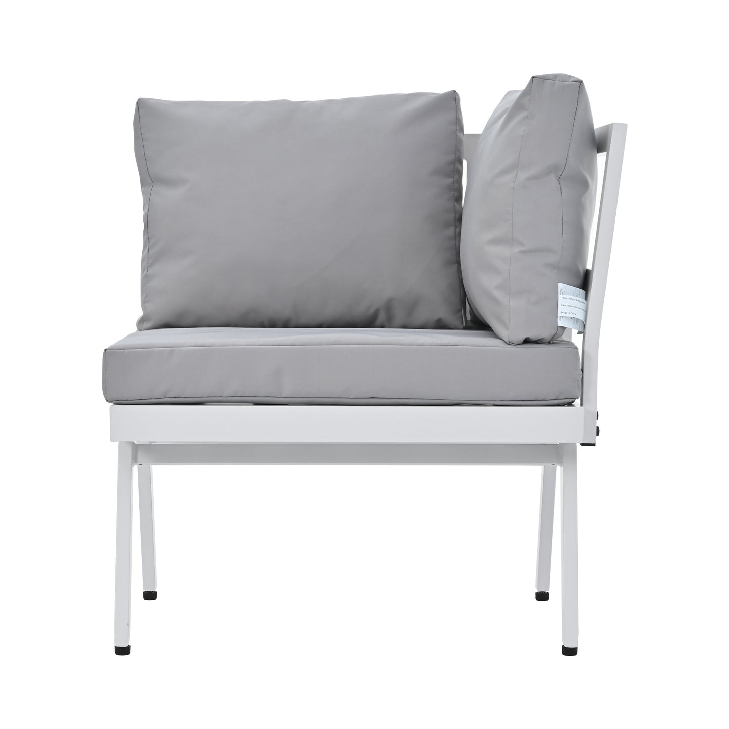 Industrial 5-Piece Aluminum Outdoor Patio Furniture Set; Modern Garden Sectional Sofa Set with End Tables; Coffee Table and Furniture Clips for Backyard; White+Grey