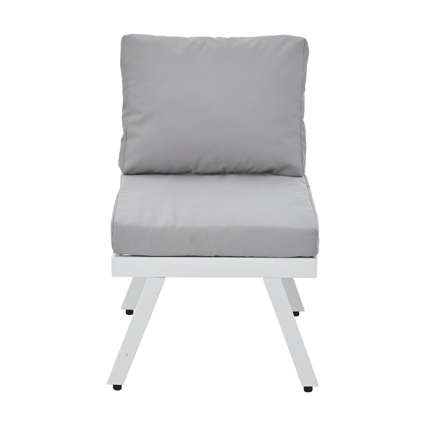 Industrial 5-Piece Aluminum Outdoor Patio Furniture Set; Modern Garden Sectional Sofa Set with End Tables; Coffee Table and Furniture Clips for Backyard; White+Grey