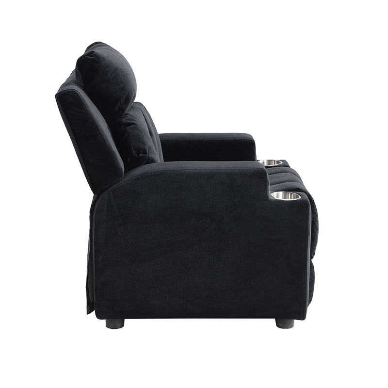 Kids Recliner Chair; Kids Upholstered Couch with Two Cup Holder; Footrest; Backrest; Toddlers Velvet Recliner with Headrest and Footrest