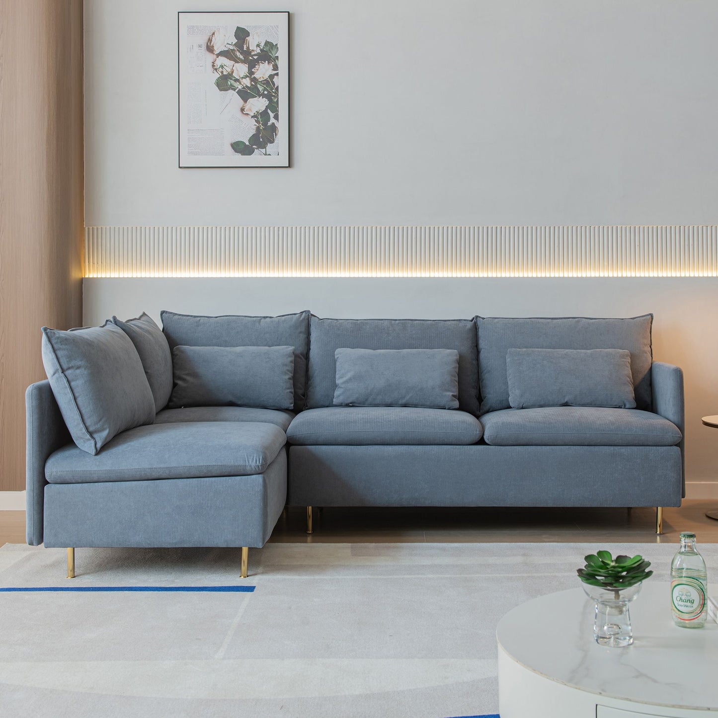 Modular L-shaped Corner sofa ; Left Hand Facing Sectional Couch; Grey Cotton Linen-90.9''