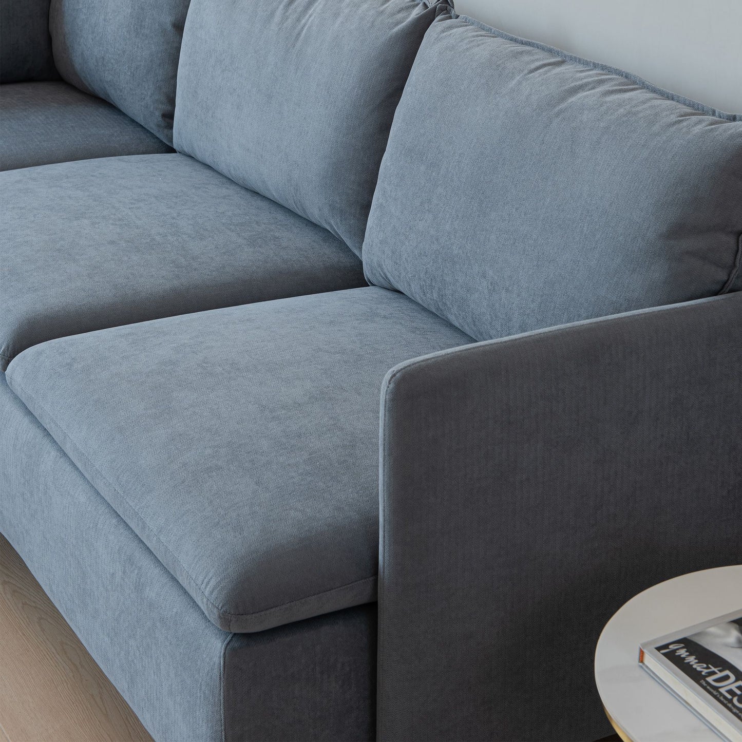 Modular L-shaped Corner sofa ; Left Hand Facing Sectional Couch; Grey Cotton Linen-90.9''