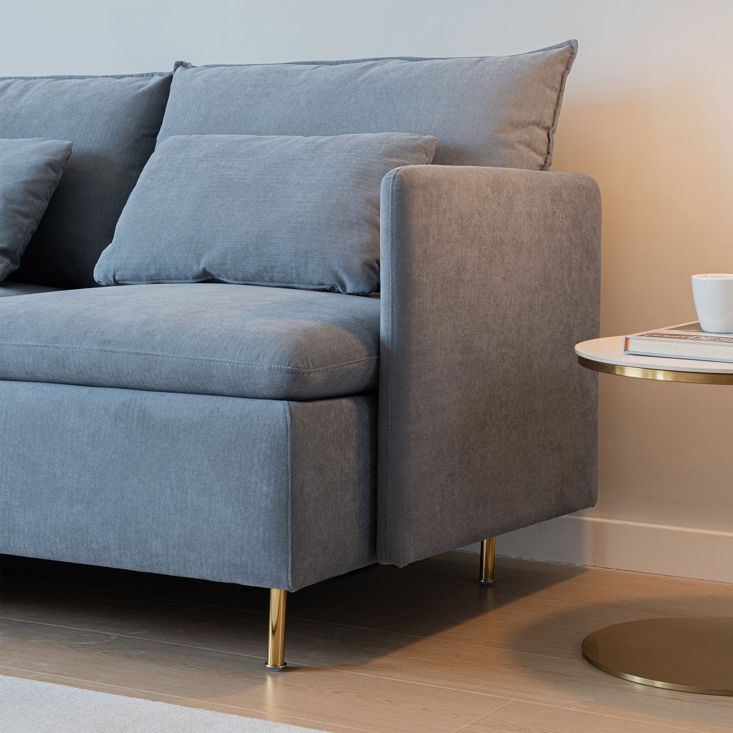 Modular L-shaped Corner sofa ; Left Hand Facing Sectional Couch; Grey Cotton Linen-90.9''