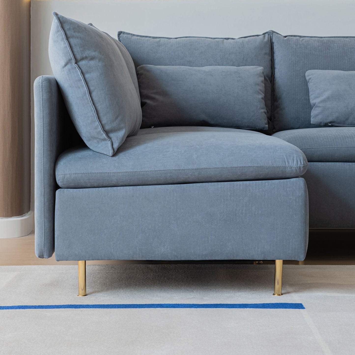 Modular L-shaped Corner sofa ; Left Hand Facing Sectional Couch; Grey Cotton Linen-90.9''