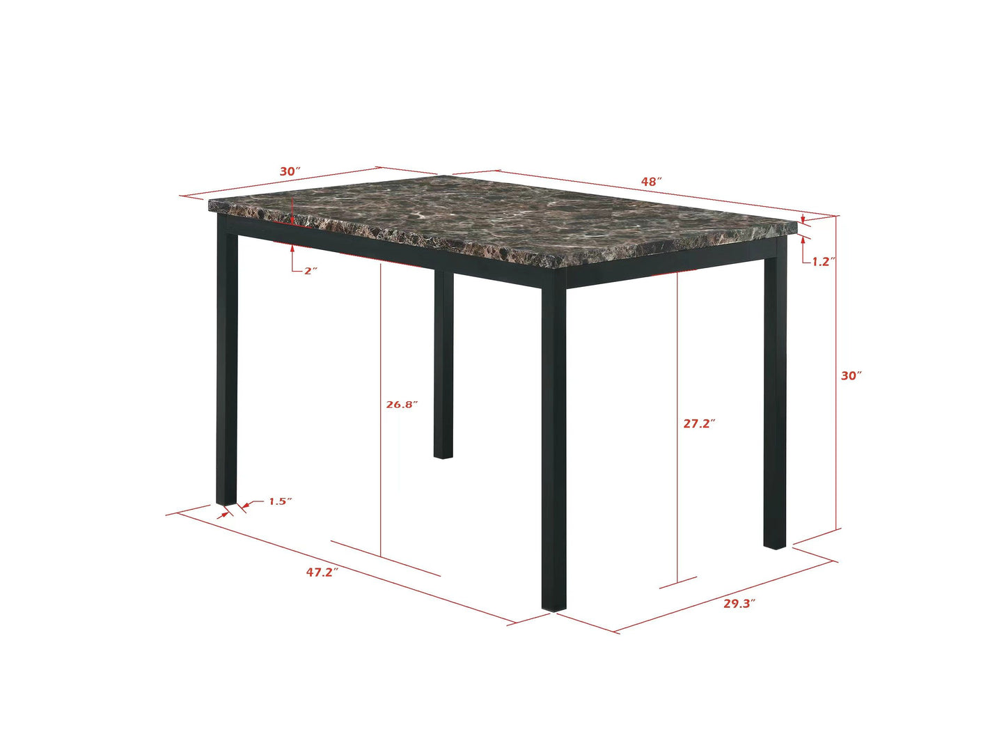 Furniture 5 Piece Metal Dinette Set with Faux Marble Top - Black; dinning set; table&4 chairs