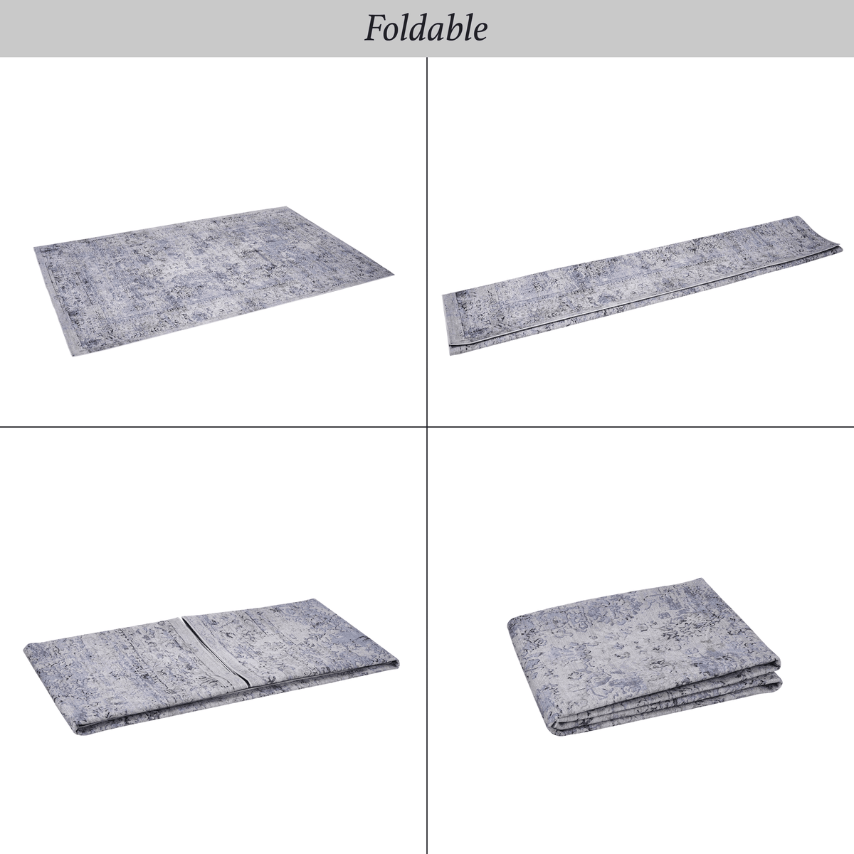 Area Rug 6x9, Washable Rug, Low-Pile, Non-Slip, Non-Shedding, Foldable, Kid & Pet Friendly - Area Rugs for living room, bedroom, kitchen, dining room rug - Perfect Gifts, (Blue+Cream, 6' x 9')