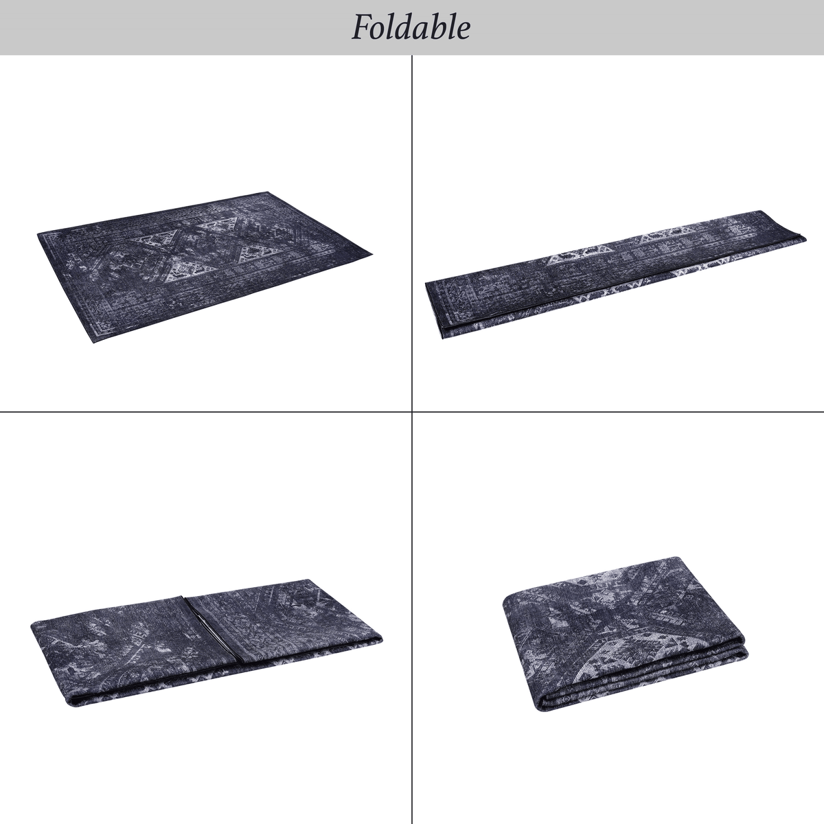 Area Rug 5x8, Washable Rug, Low-Pile, Non-Slip, Non-Shedding, Foldable, Kid & Pet Friendly - Area Rugs for living room, bedroom, kitchen, dining room rug - Perfect Gifts, (Black+ Gray, 5' x 8')