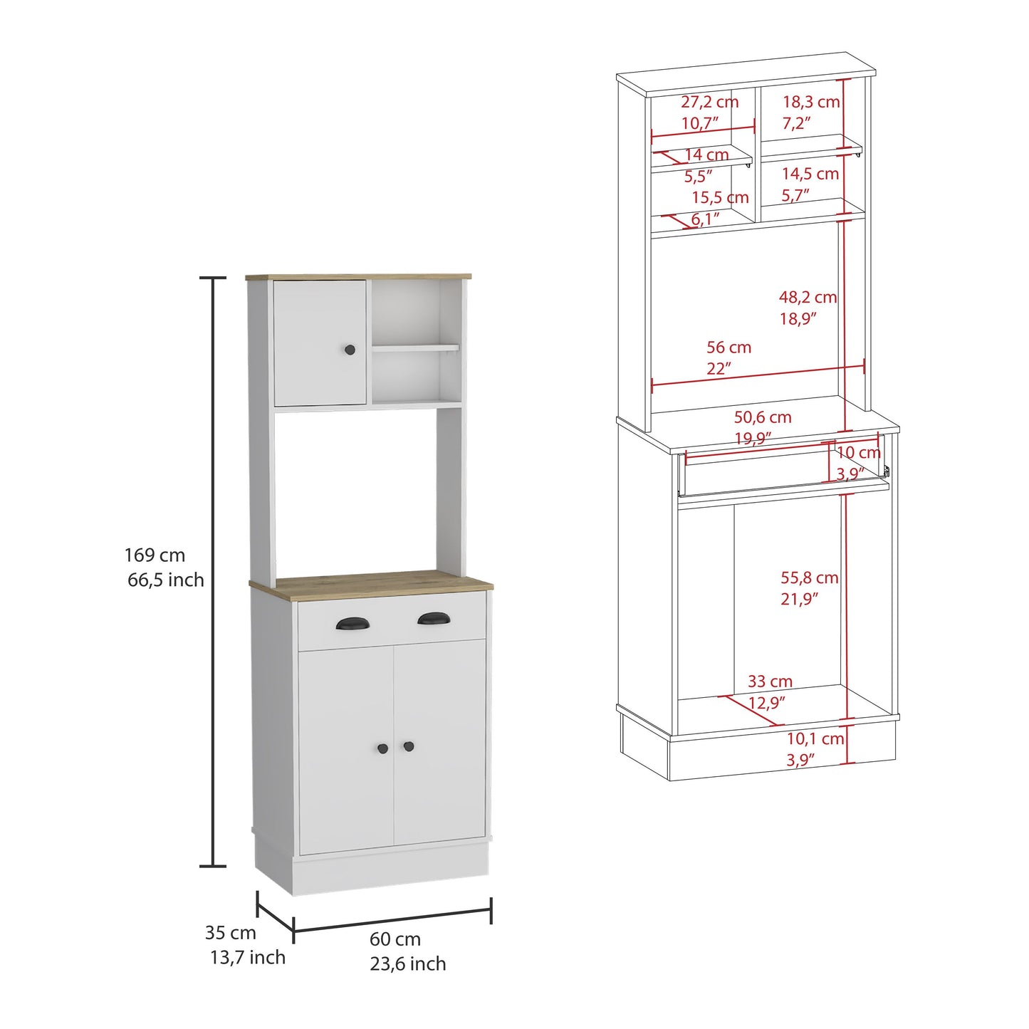 Albany Kitchen Pantry with 3-Doors Cabinet and Drawer