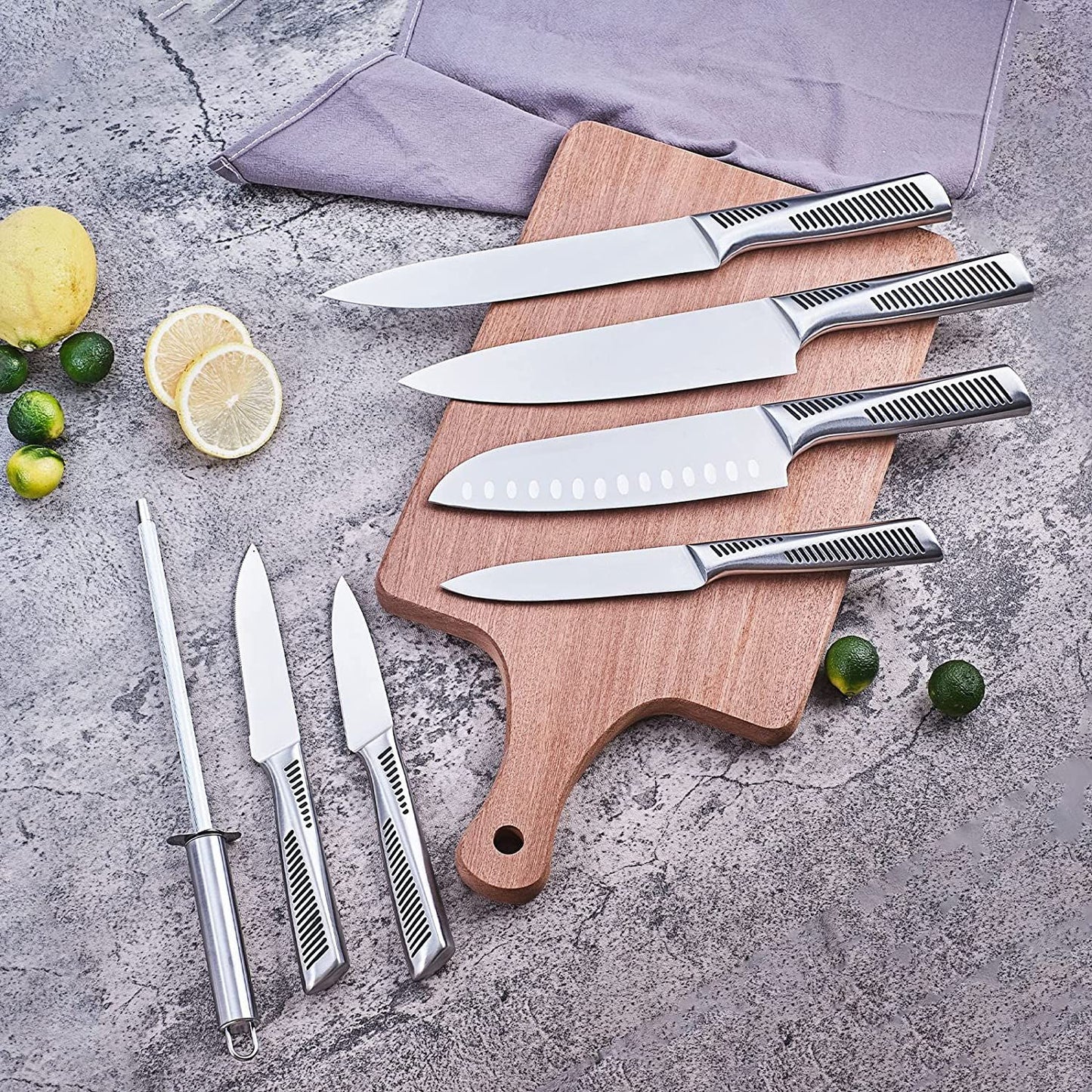 Kitchen Knife Set; LapEasy 15 Piece Knife Sets with Block Chef Knife Stainless Steel Hollow Handle Cutlery with Manual Sharpener