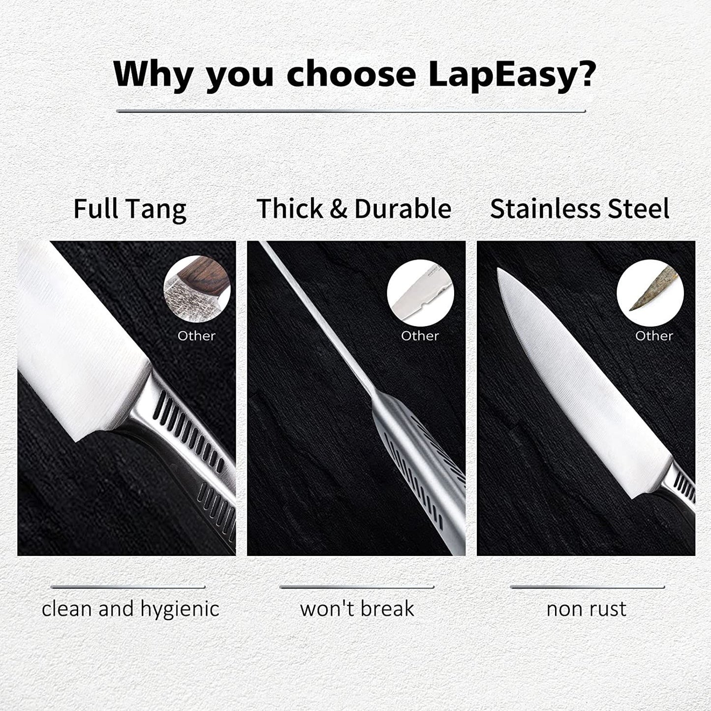 Kitchen Knife Set; LapEasy 15 Piece Knife Sets with Block Chef Knife Stainless Steel Hollow Handle Cutlery with Manual Sharpener