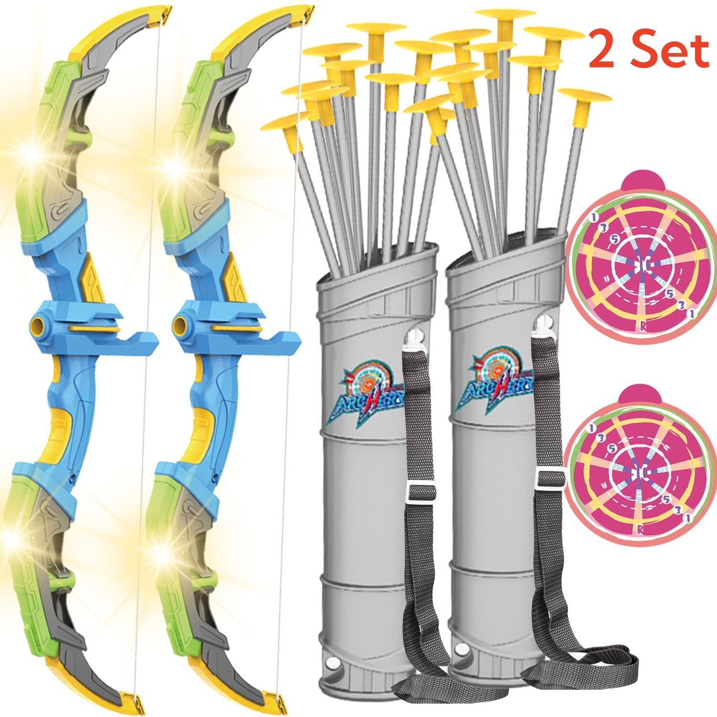 Bow and Arrow Set for Kids, Toyokar Archery Set Toy with Light-up LEDs, 10 suction bows and arrows, indoor and outdoor sports toys.Boys Kids Gifts Toys