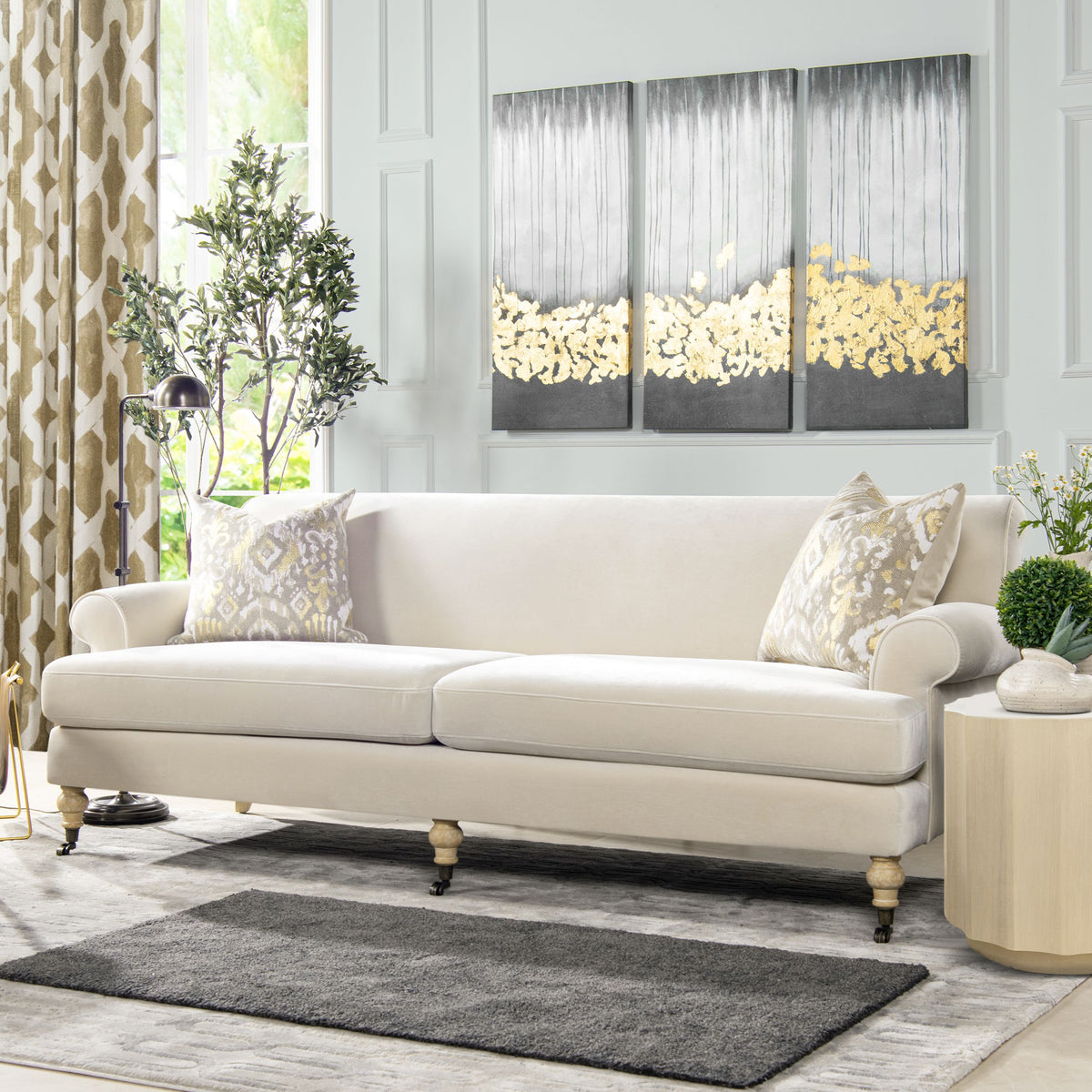 Alana 88" Lawson Two-Cushion Tightback Sofa, French Beige Performance Velvet