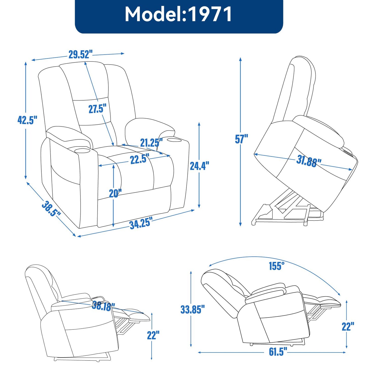 Large Power Lift Recliner Chair with Massage and Heat for Elderly, Overstuffed Wide Recliners, Heavy Duty Motion Mechanism with USB and Type C Ports, 2 Steel Cup Holders, Brown