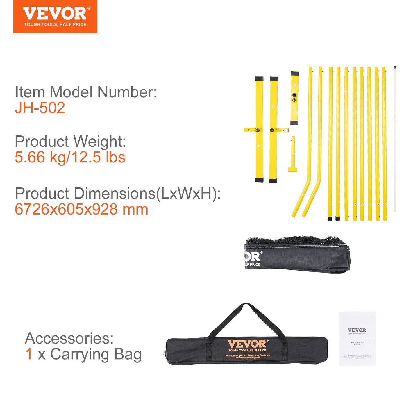 VEVOR Portable Pickleball Net System, 22FT Regulation Size Net, Weather Resistant Steady Metal Frame & Strong PE Net, Outdoor Game Sports Net with Carrying Bag, Easy Setup, Play in Backyard Driveway