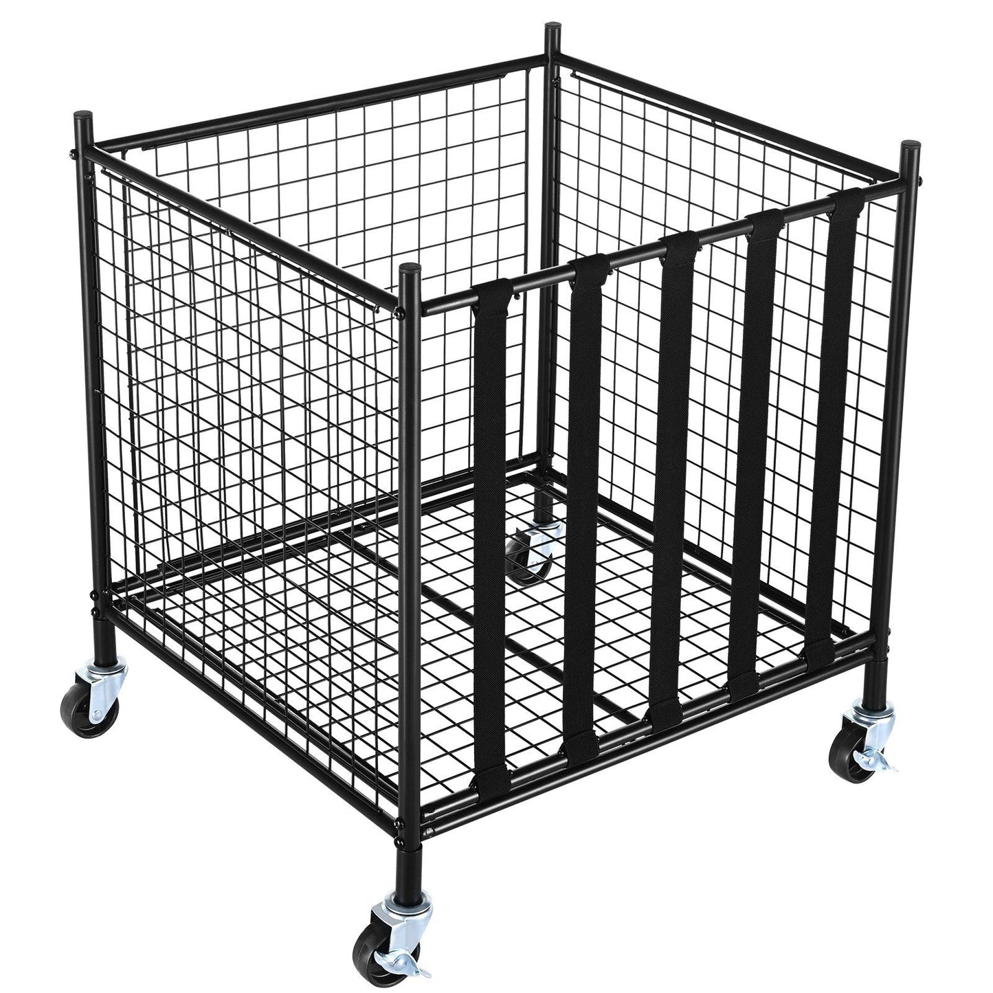 VEVOR Rolling Sports Ball Storage Cart, Lockable Basketball Cage with Elastic Straps, Sport Equipment Holder Organizer for Indoor Outdoor, Steel Storage Rack for Garages, Playgroup, Gym and Schools