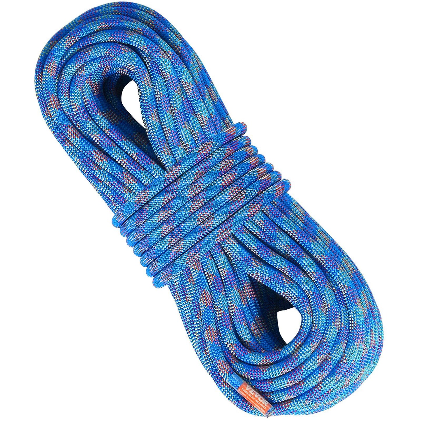 VEVOR 10.2mm Dynamic Climbing Rope, 50M(164ft) Outdoor Rock Climbing Rope 25KN Breaking Tension, Fiber Rope with Steel Snap Hooks for Escape, Rappelling, Fire Rescue, Blue