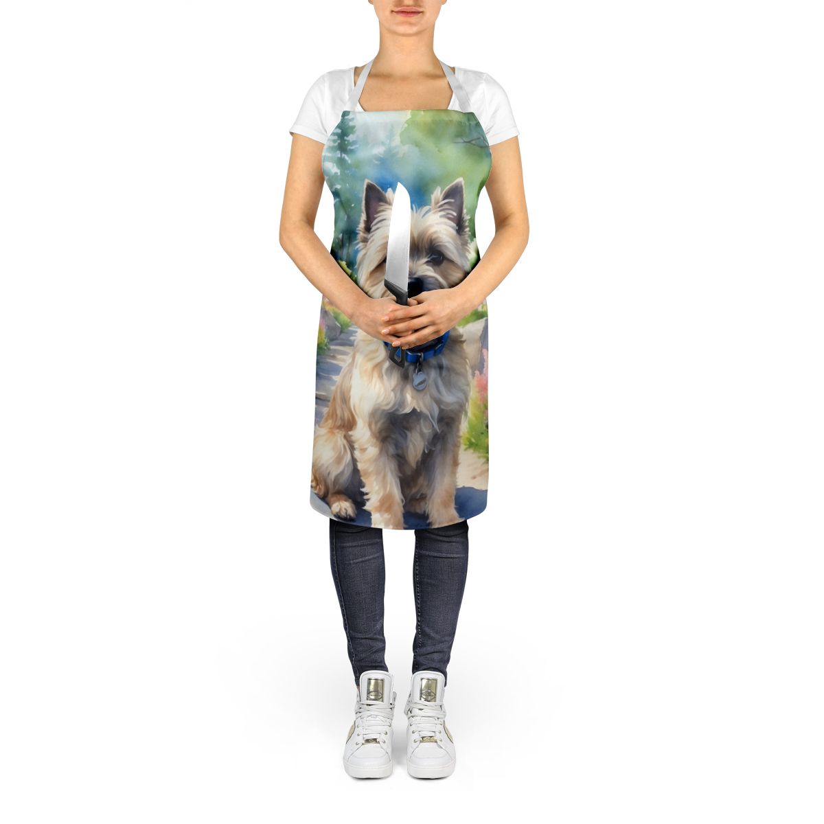 Cairn Terrier Spring Path Apron Cooking Kitchen Server Baking Crafts Gardening for Adult Women Men, Unisex, Large, Multicolor