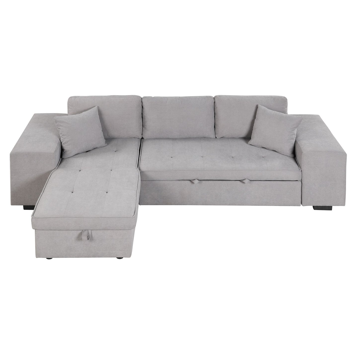 104.5" Pull Out Sleeper Sofa Reversible L-Shape 3 Seat Sectional Couch with Storage Chaise and 2 Stools for Living Room Furniture Set