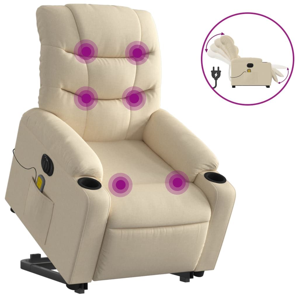 Electric Stand up Massage Recliner Chair Cream Fabric
