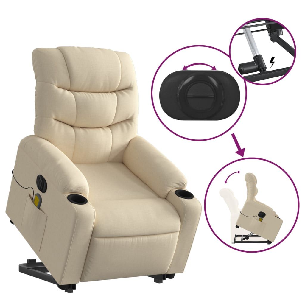 Electric Stand up Massage Recliner Chair Cream Fabric