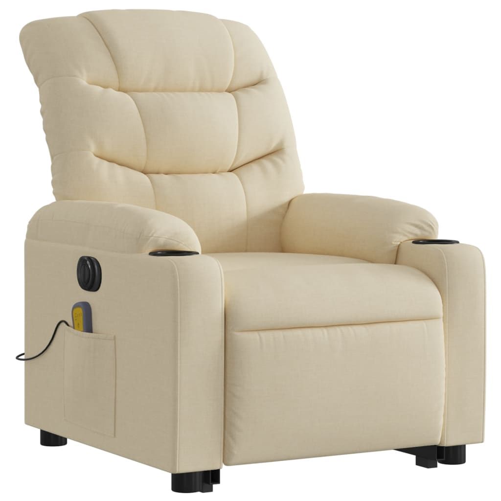 Electric Stand up Massage Recliner Chair Cream Fabric