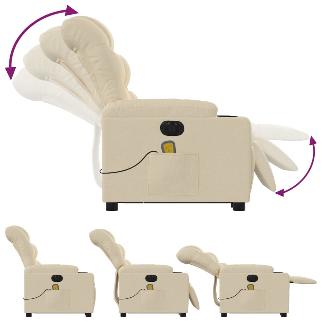 Electric Stand up Massage Recliner Chair Cream Fabric