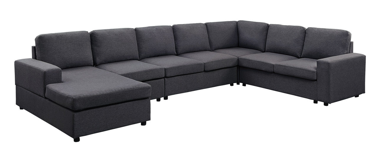 Hayden 146.5" Modular Sectional Sofa with Reversible Chaise in Dark Gray Linen