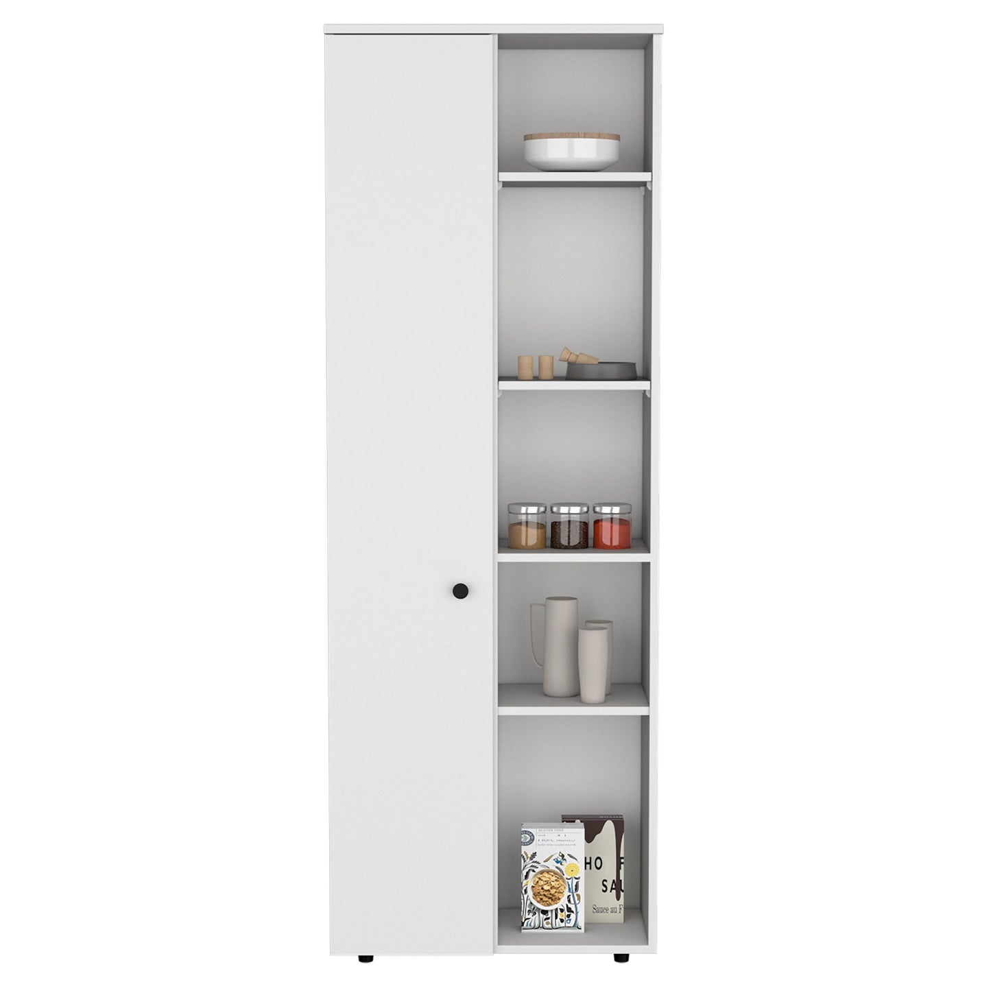 DEPOT E-SHOP Cary 67" H Kitchen Storage Cabinet With One Door, Five Interior Shelves and Five Exterior Shelves,White