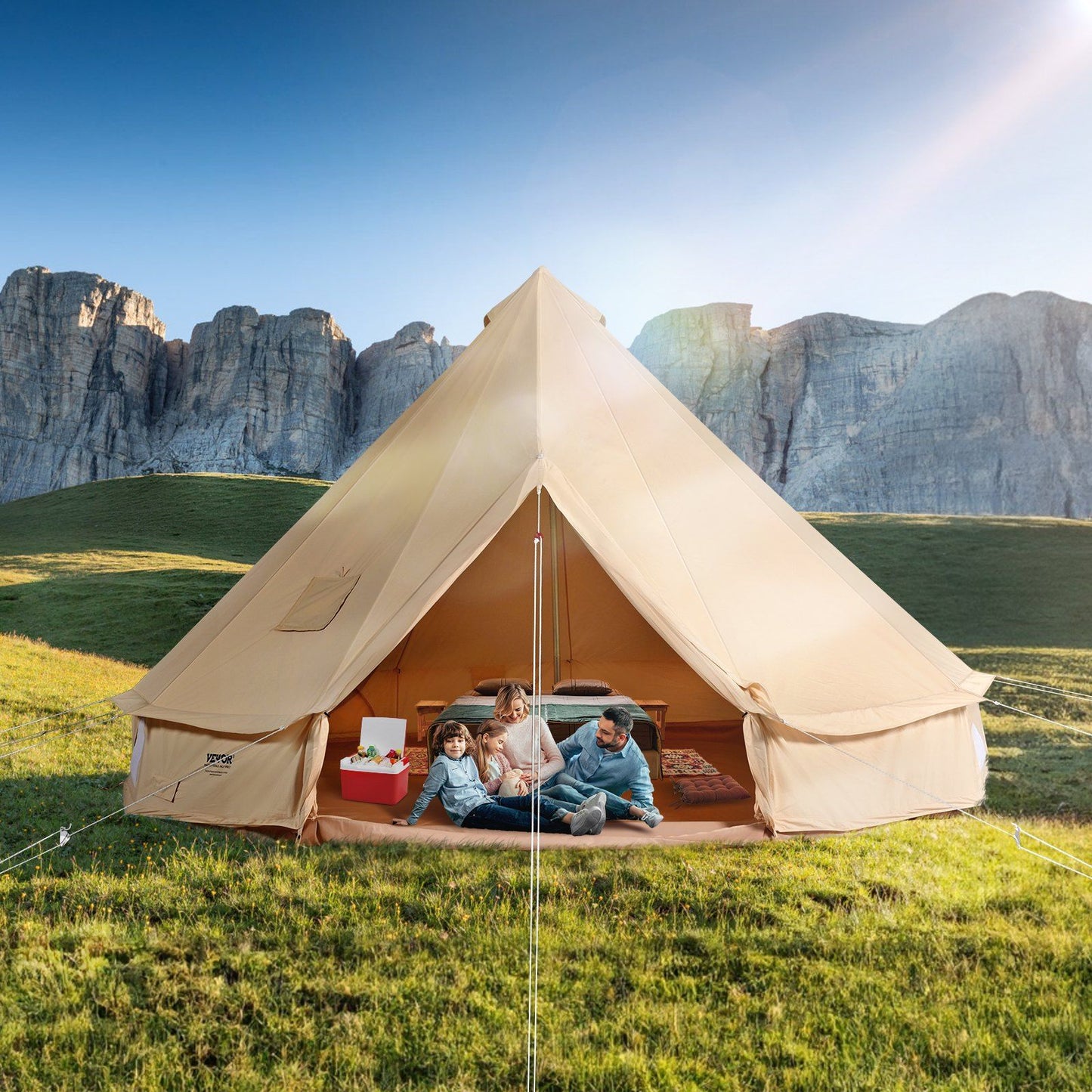 VEVOR 3-5 Person Canvas Glamping Bell Tent, Breathable Waterproof Yurt Tent with Stove Jack and Detachable Side Wall for Family Camping, 10'x 10'x98"(Diameter 3M)
