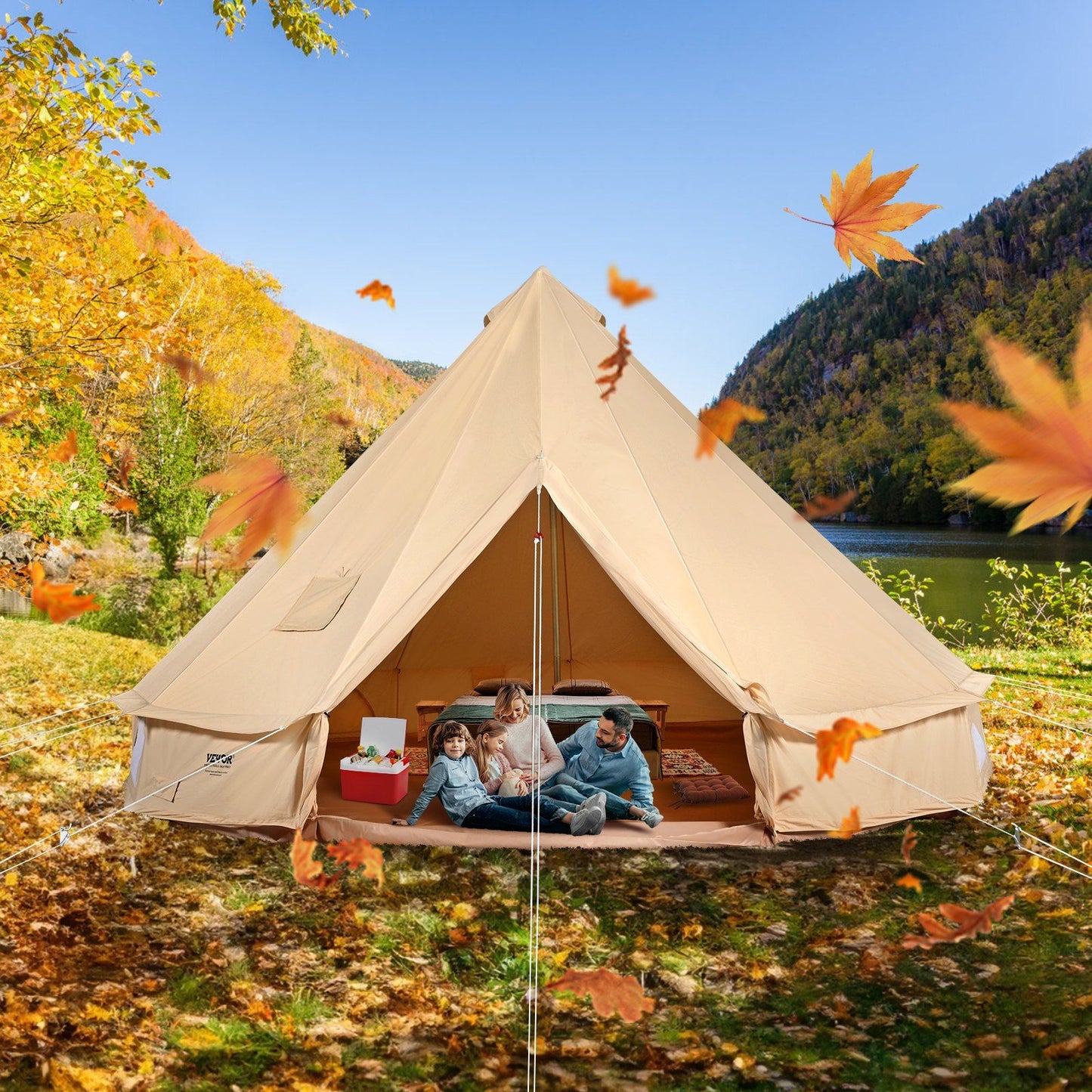 VEVOR 3-5 Person Canvas Glamping Bell Tent, Breathable Waterproof Yurt Tent with Stove Jack and Detachable Side Wall for Family Camping, 10'x 10'x98"(Diameter 3M)