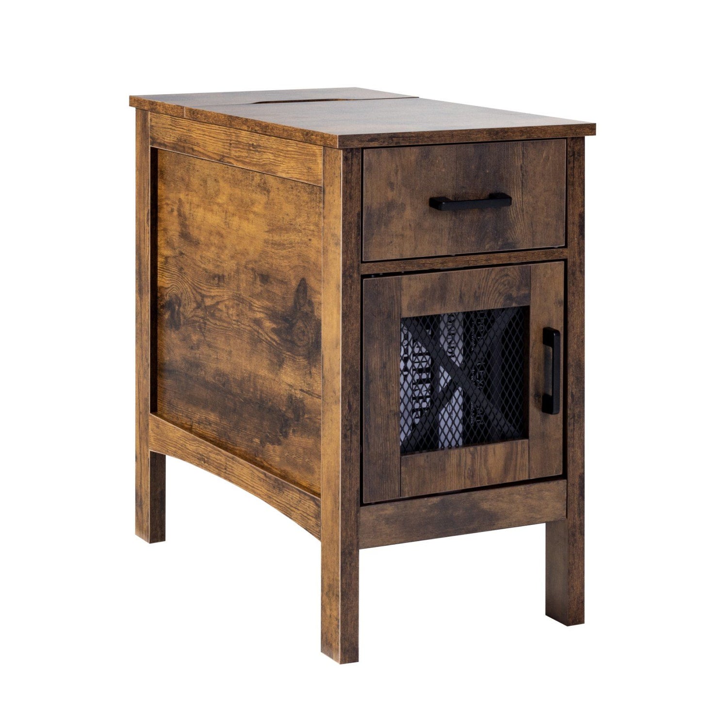 Farmhouse End Table Night Stand with USB Ports & Outlets 3 Tiers Storage