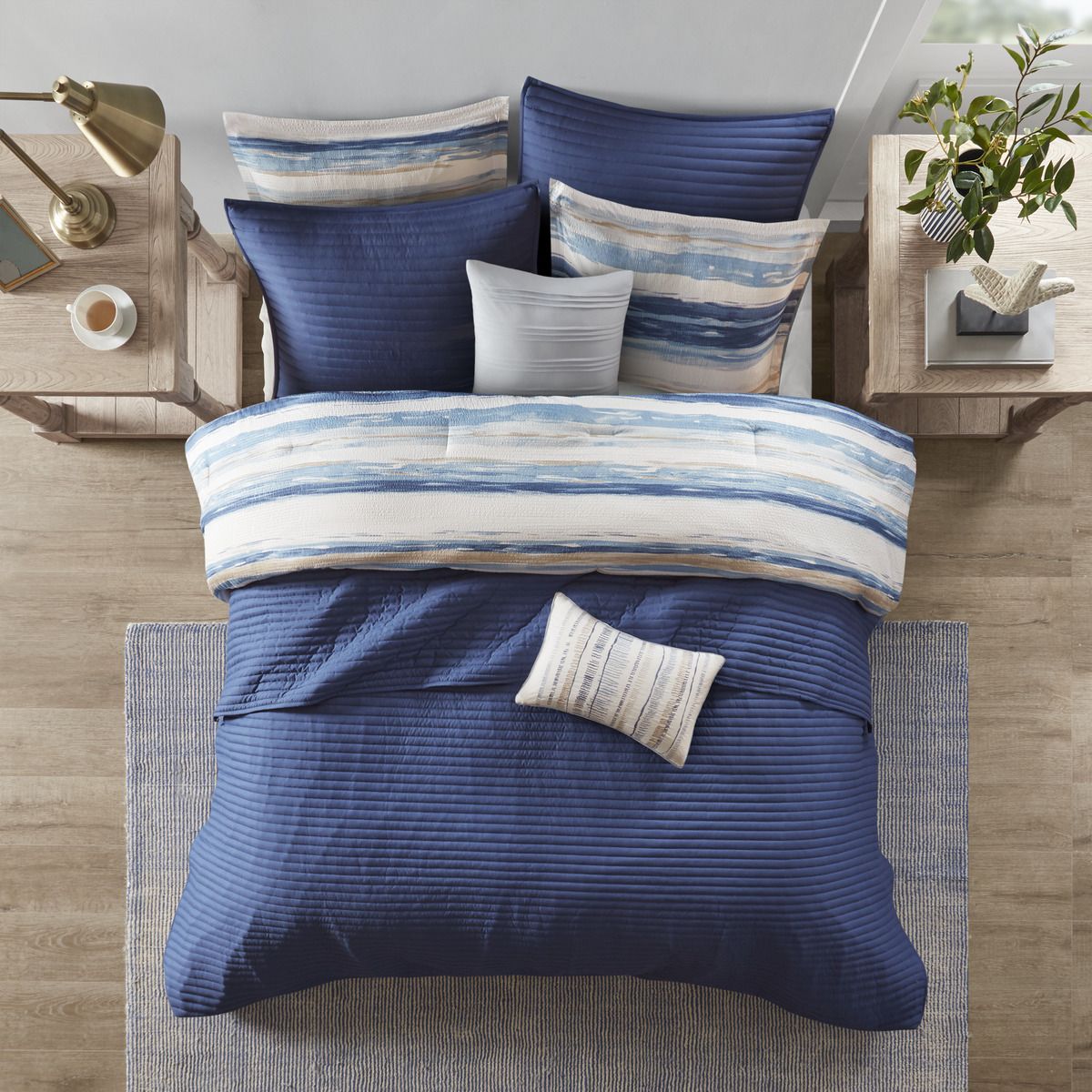 8 Piece Printed Seersucker Comforter and Quilt Set Collection
