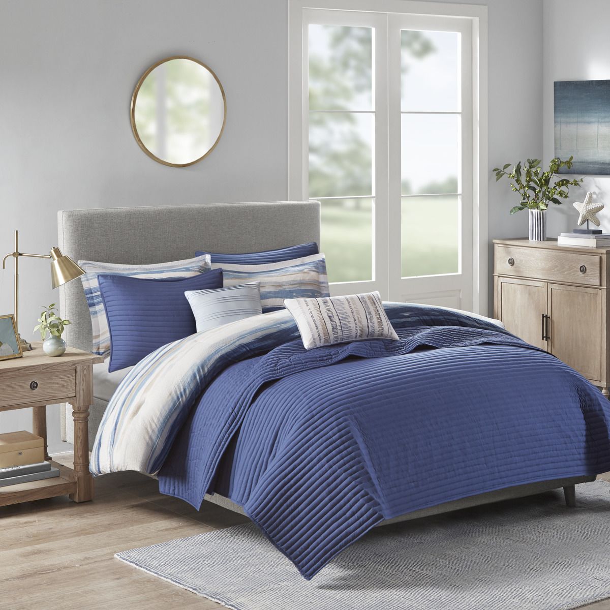 8 Piece Printed Seersucker Comforter and Quilt Set Collection
