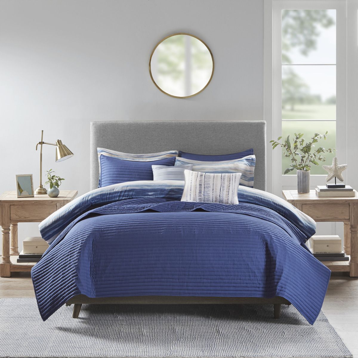 8 Piece Printed Seersucker Comforter and Quilt Set Collection
